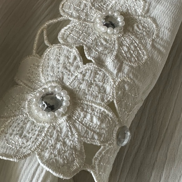 ROYAL DEL Vintage 70s White Crepe Button Down Shirt Lace Embellished Collar S - Picture 11 of 15